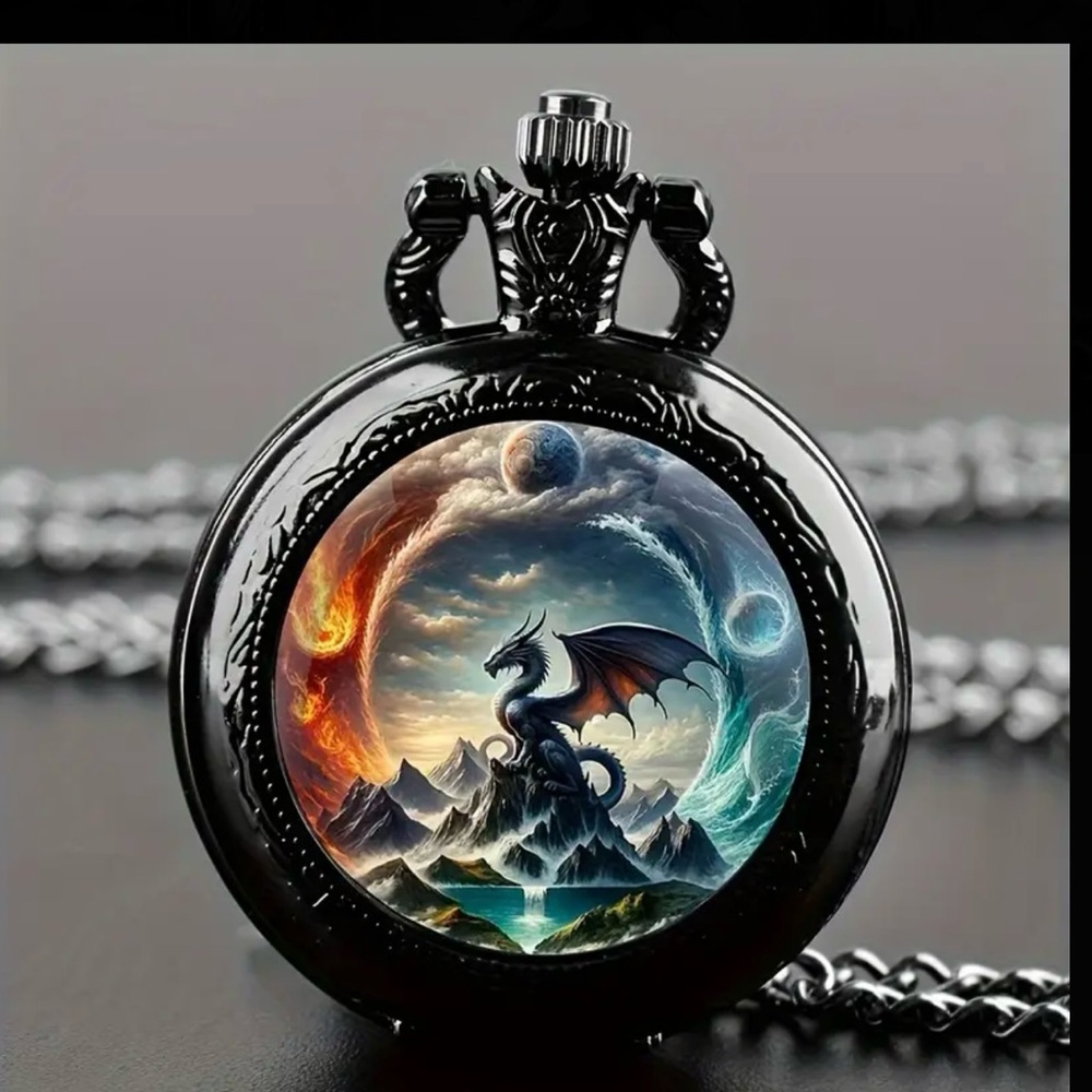 Dragon Black Steel Vintage Style Pocket Watch Beautiful Classic Gift